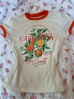 California Orange Graphic Ringer Tee - Cream & Orange